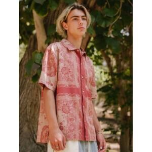 BDG Urban Outfitters Patchwork Paisley Button Up Shirt Red Beige Medium